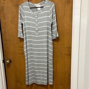 568. Hailey & Co. Gray and White Striped Midi Knit Dress or Swim Suit Cover up